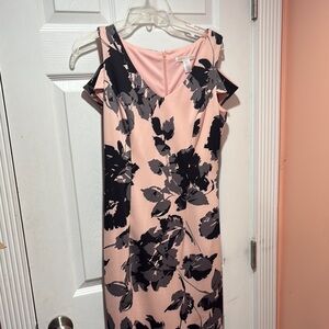 London Times Pink and Orange Ruffled Sleeveless Sheath Dress